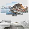 5Panels Landscape Lofoten Canvas Painting Winter Northern Lights Posters Mountain Prints Wall Art Pictures Home Decor No Frame