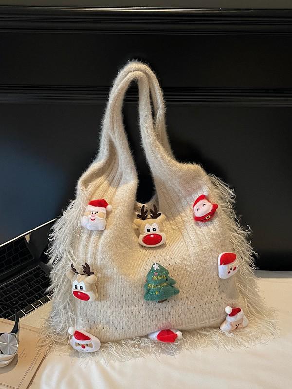 2025 Christmas Dopamine Knit Tote: Large Capacity Shoulder Bag for Easy Commute