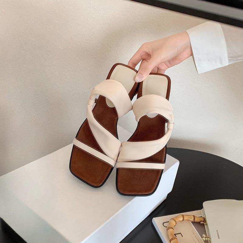 Two wear towels~ 4cm square head heightened thick bottom wrapped with beach vacation slippers women's sandals wear new summer fashion towels