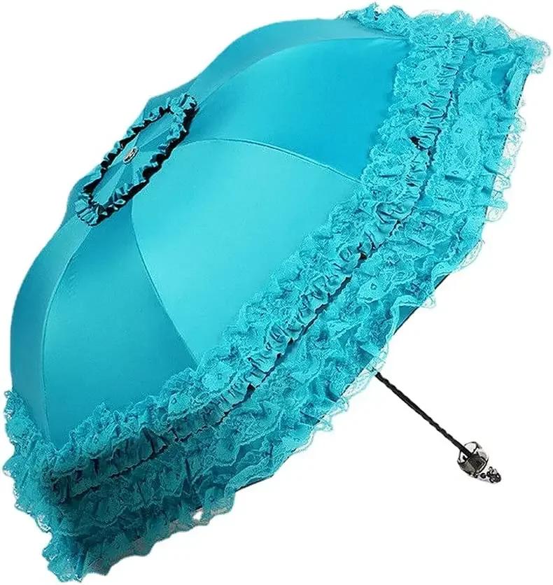 Vitt Spetsig Paraply Kvinnlig Ryggsäck Lolita Stark Bärbar Strandparaply Vacker Vindtät Solskydd Paraply Regnkläder