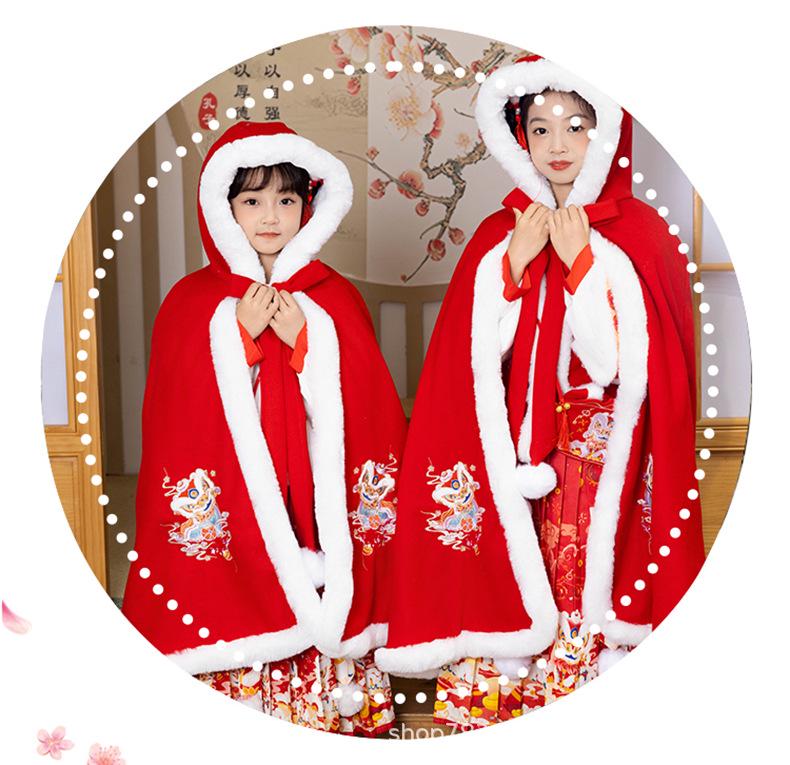 Dětský zimní plášť Hanfu: Teplá, větruodolná pelerína pro dívky (100-150 cm)