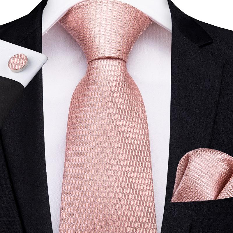 Pink Plaid Solid Men's Self Tie Bow Tie Silk Jacquard Woven Wedding Party Hanky Brooch Set Butterfly Necktie DiBanGu