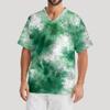 Men's Printing Short Sleeve V-neck Working Blouse Chest Pocket Carer Top