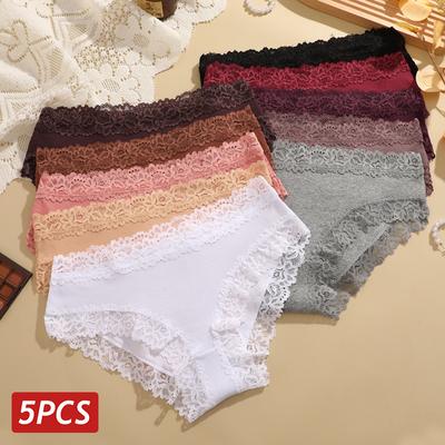 5PCS Baumwolle Höschen Frauen Floral Spitze Slip Nahtlose Sexy Dessous Low Rise Elastische Unterhose Weibliche Atmungsaktive Weiche Unterwäsche