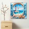 New Arrival 5D DIY Full Circle Diamond Painting "Window Seaside" Embroidery Cross Stitch Home Decor Gift