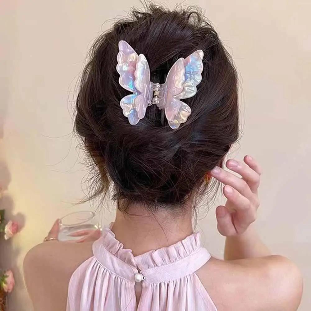 Fairy Butterfly Hair Claw Acetate Crab Hair Clip Fluffy Summer Sweet Princess Shark Clip Women Girls Hairpin Hair Accessories