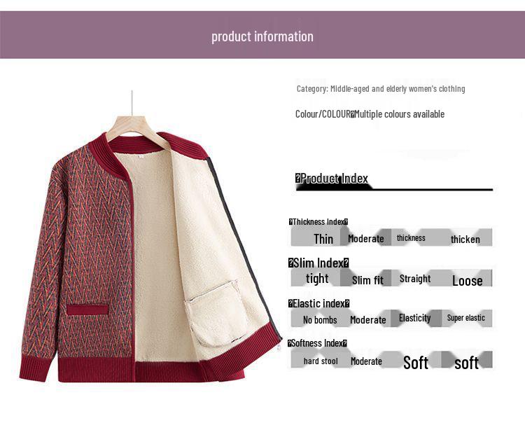 Warm Fleece-Lined Knit Cardigan for Seniors - Autumn/Winter