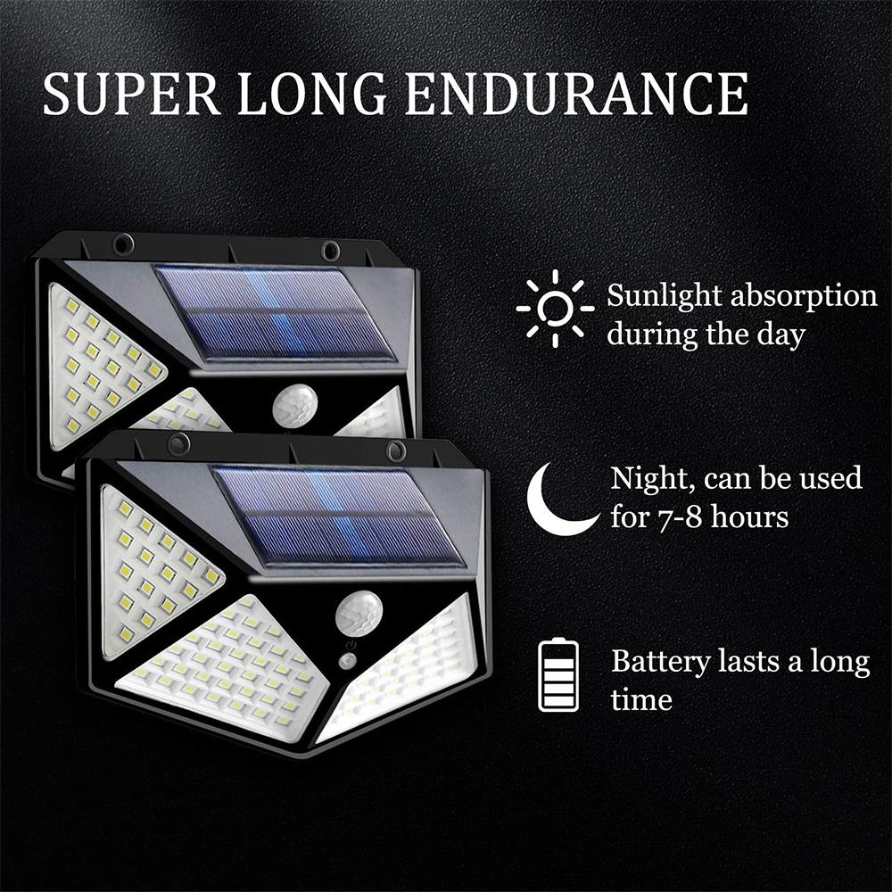 Outdoor LED Solar Lights Motion Sensor Outdoor Wall Lights 100 LED Lights 4 Side Lights for Garden Patio Balcony etc.
