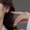 Black Enamel Heart Stud Earrings with Polished Border Minimalist Elegant Women Jewelry for Daily Wear