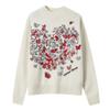 0% Wool~ Half Height Round Neck Pullover Flower Sweater Heavy Industry Embroidery Love Long Sleeve Knitted Sweater Women's Top
