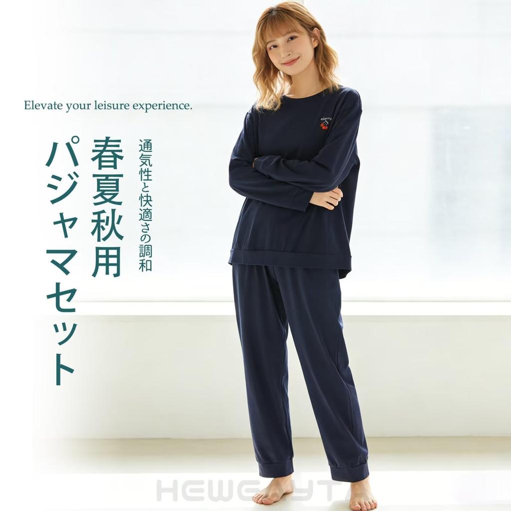 HEWEAYTA Women's Long Sleeve Pajamas for Spring, Summer, and Fall - Lightweight, Crew Neck, Strawberry and Cherry Print Top and Bottom Set, Breathable