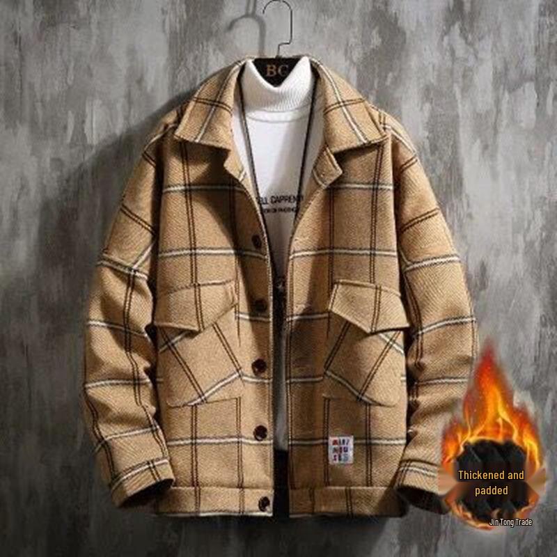 Men's Korean Plaid Woolen Coat - Autumn/Winter Casual British Lapel Windbreaker