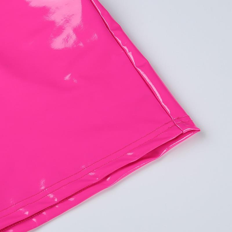 Dámská podzimní sexy prsatá PU kožená taška na zip bederní sukně Dámské krátké ohlávkové šaty