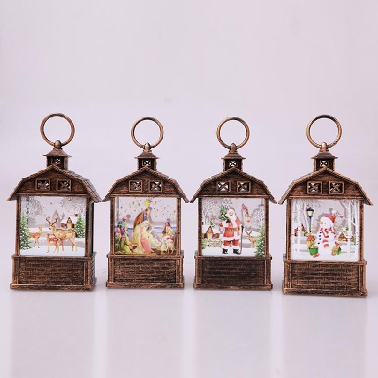 Christmas Lantern Man Snowman Deer Jesus Pattern Glowing Lamp Ornament Portable