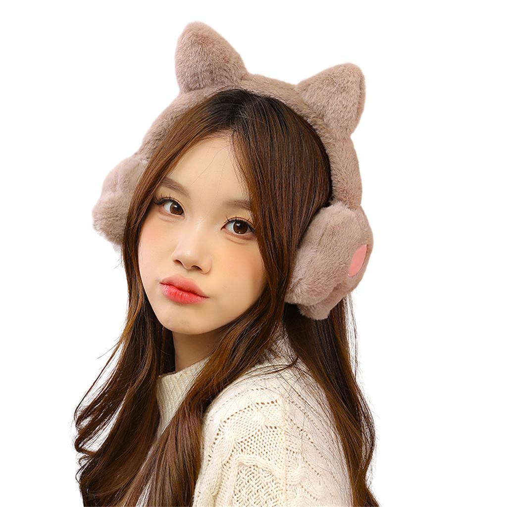 Cartoon Cat Ear Shape Plush Earmuff Adult Elastic Ear Warmer Winter Cold Winter Presents for Students Teens Skiing
