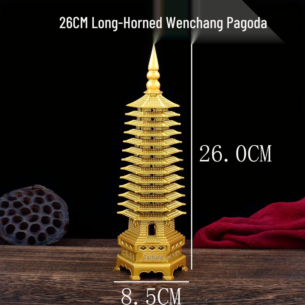 Painted Copper and Brass Wenchang Pagoda Ornament, Nine and Thirteen Stories