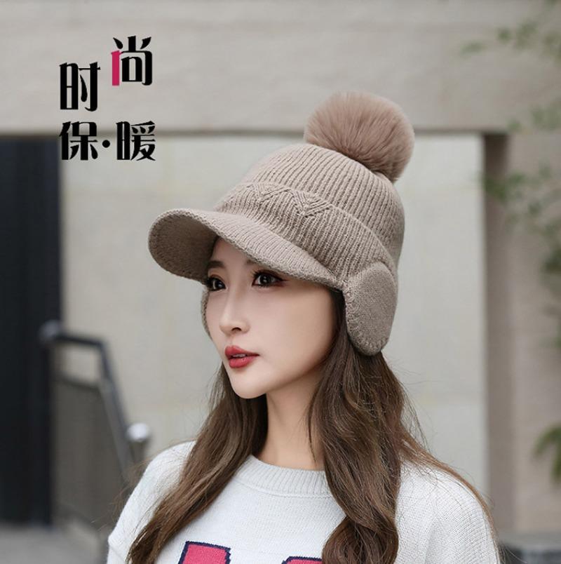 1Pc New Hat Winter Ear Protection Fleece Thermal Cotton Cold Autumn and Winter Foreign Style Knitted Fleece Wool Peaked Cap Women