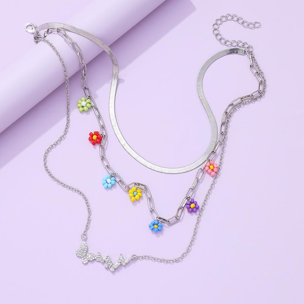 Stylish Multi Layer Butterfly Pendant Necklace With Geometric Design For Women
