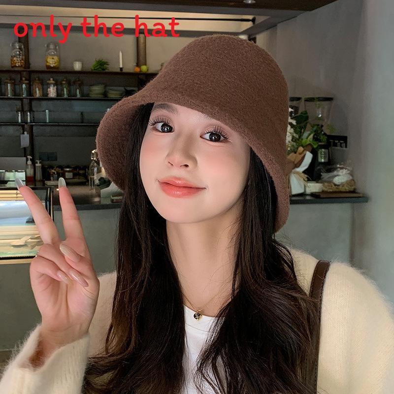 Solid Color Bucket Hat For Women Winter Korean Style Warm Sun Protection Cap For Casual Fashion