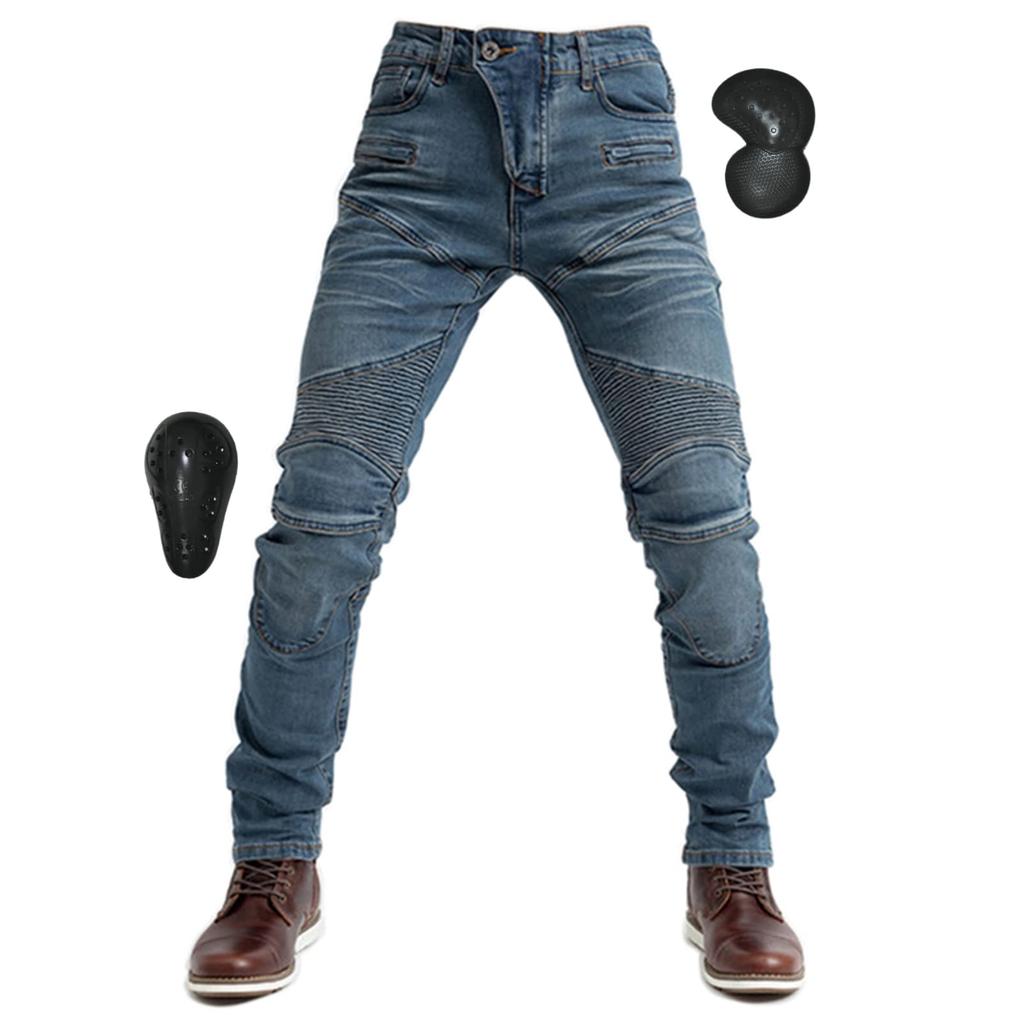 RENHE Motorcycle Denim Riding Pants with Abrasion Racing Size for and Winter Men's Pants, Protectors, Resistant, Straight-leg Pants, Blue, 1, Medium,