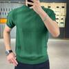 Maglietta casual da uomo estiva in maglia a righe con scollo tondo, tinta unita, mezza manica, elasticizzata