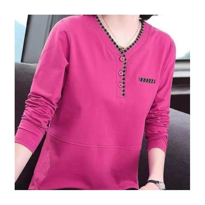 Long-sleeved T-shirt Women's Spring and Autumn Top Large Size New Middle-aged Mother Foreign Versatile Loose Meat-covering Bottoming Shirt