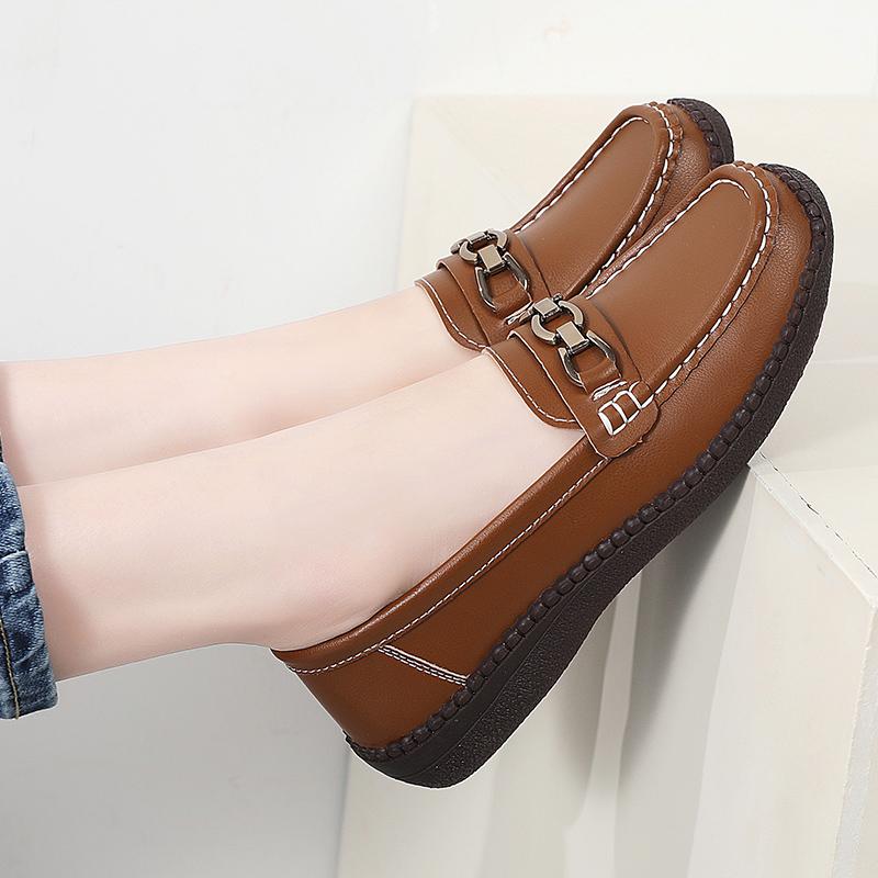 Women Simple Red Loafers Leather Driving Moccasins Comfort Flats Black Casual Slip on Plus Size Black Shoes
