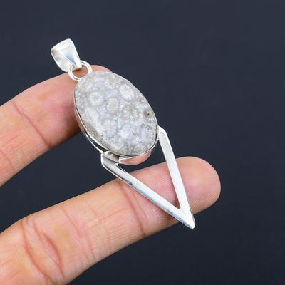 Fossil Coral Stone Unique Engagement Anniversary Pendant Jewelry Sterling Silver