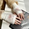 Korean Version of Cute Cat Paw Print Half Finger Plush Gloves Autumn and Winter Student Writing Warm Thickened Wrist Protecting Fingerless Gloves