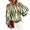 Women's Casual Striped Print Sexy One-Shoulder Long-sleeved Chiffon Shirt
