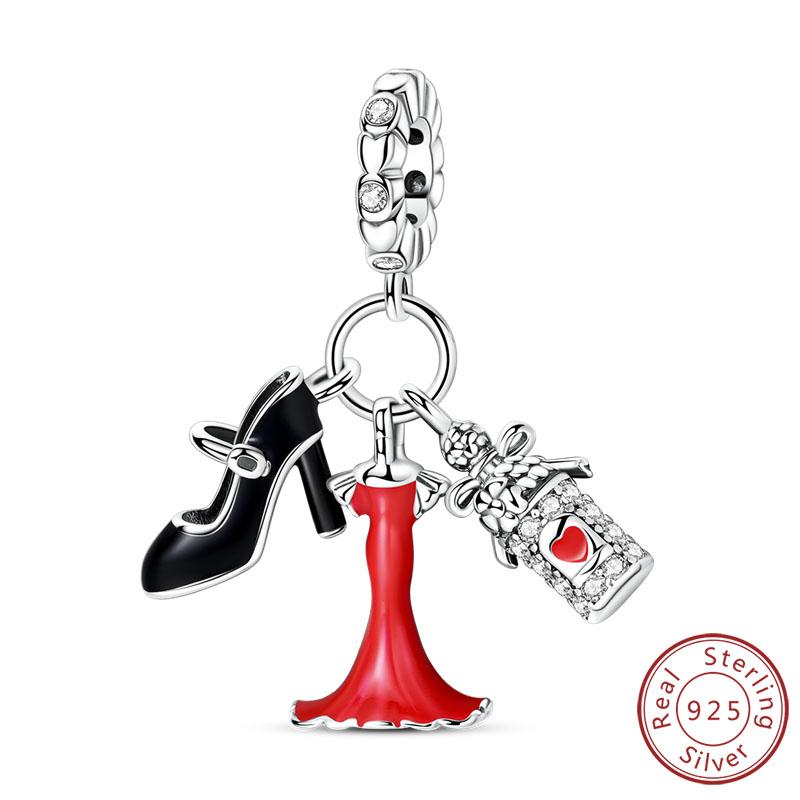 Red Series Charms Beads Pendan Copper Suitcase Red Wine High Heels Cherry Charm Fit Original Bracelet Woman Jewelry