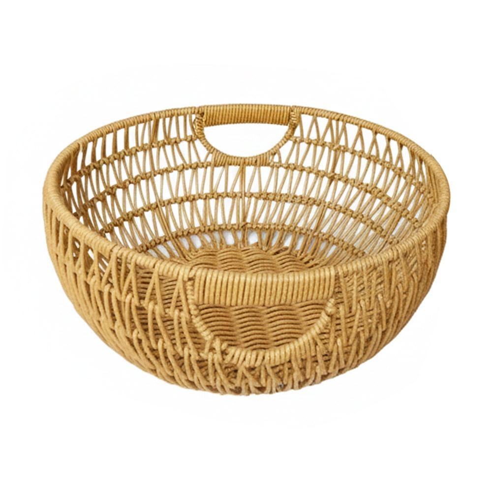 

Creative Imitation Vine Storage Basket Brown Sturdy Fruit Basket Large Capacity Round Drain Basket Home Decoration S