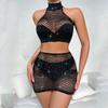 New sex underwear, two pieces of hot diamonds, shiny hip skirt, sleeveless exposed navel set.