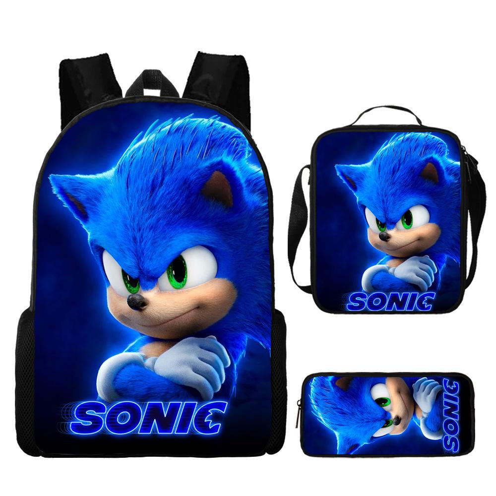 Backpack Sonic Elementary School Bag Lunch Bag Pencil Case Three-Piece Set