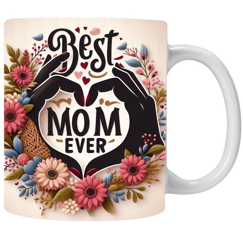 3D Best Mom Ever Ceramic Coffee Mug Mama Teacup Flower Mother