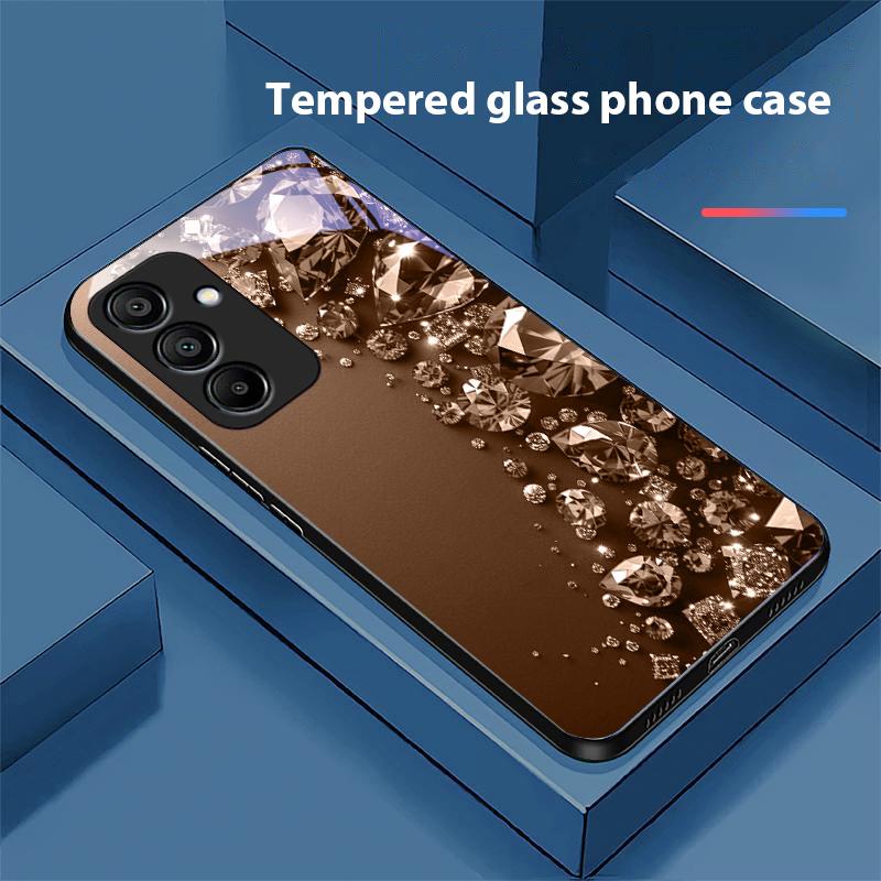 

Чехол для телефона из черного закаленного стекла с полными бриллиантами для Samsung Galaxy A15 5G 54 4G 51 50 24 35 90 71 12 51 53 52S 80 22 34 For Samsung A12