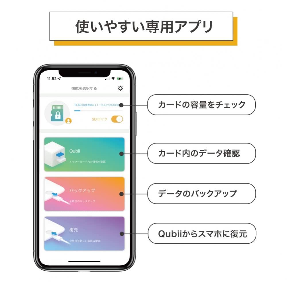 Maktar Qubii Duo USB Type C White (with microSD 256GB) Automatic Backup While Charging SD Lock Function iPhone Backup USB Memory iPad Free of Space Sh