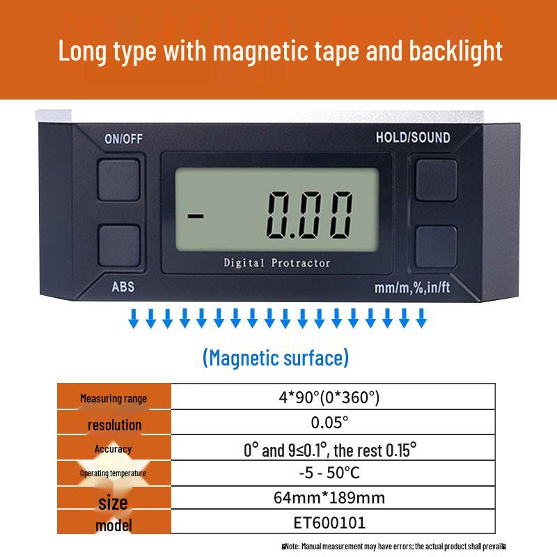 Yileke High-Precision Digital Inclinometer with Magnetic Angle Meter and Gauge Level.