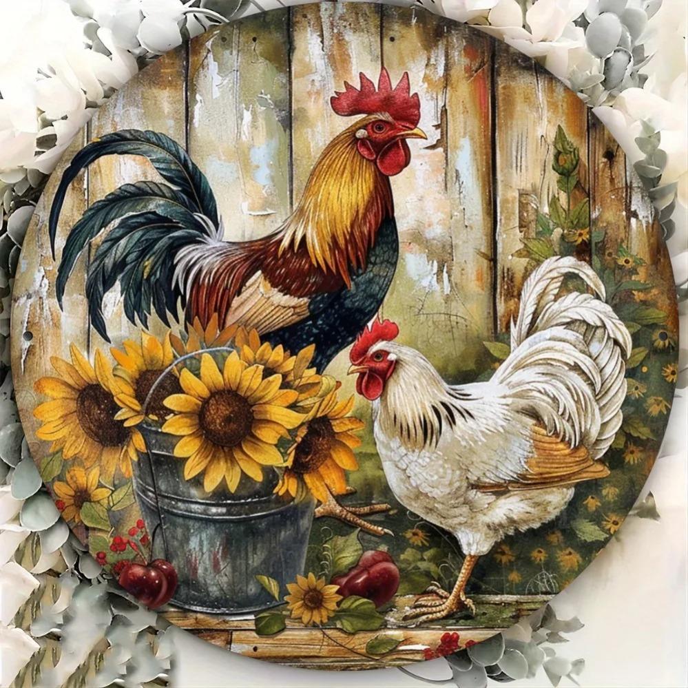 

Metal Sunflower Rooster Sign Vintage Decor Waterproof Wall Art Home Cafe білий
