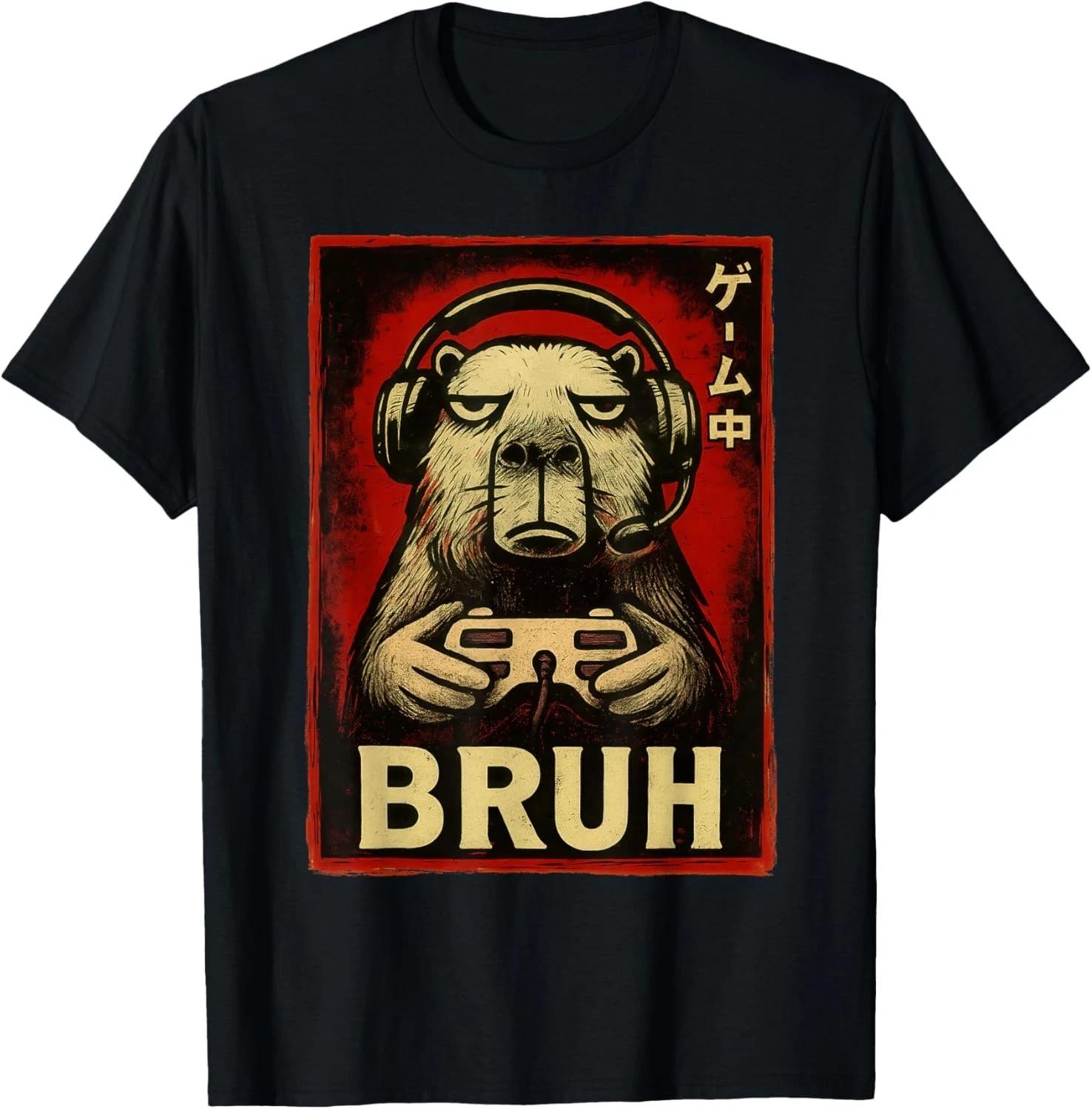 Funny Capybara Gamer Bruh Graphic Tee Men Boys Teens Gaming Gift Unisex T-Shirt S