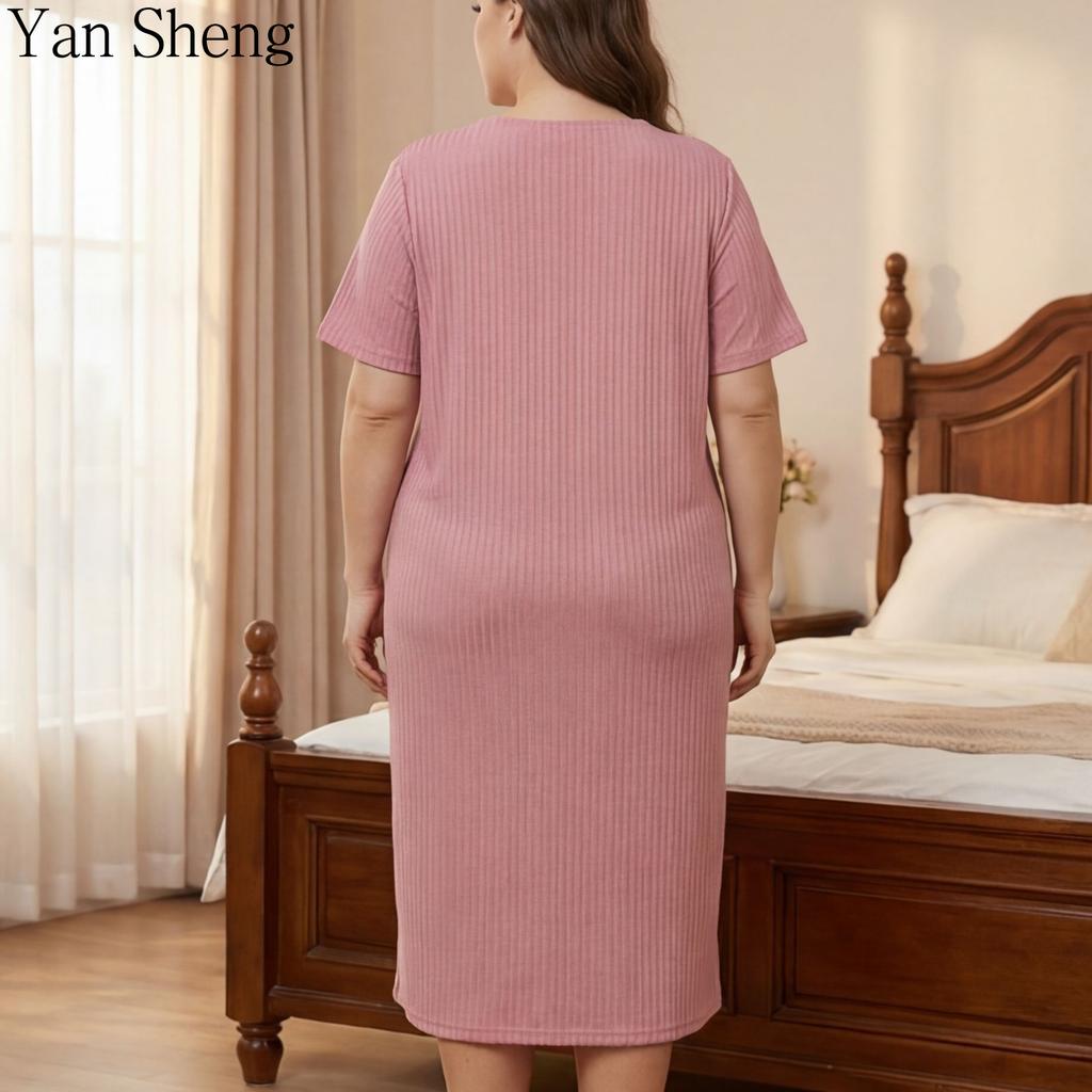 Women Nightgown Plus Size Lace Bow Short Sleeve Long Robe Sexy Home Dress Summer Loungewear for Ladies