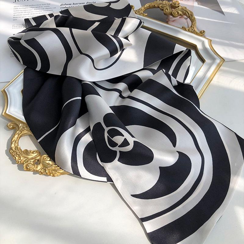 [Camellia Things] Classic Simple Style Black And White Color Satin Silk Scarf Ribbon Long Towel Multifunctional Ribbon