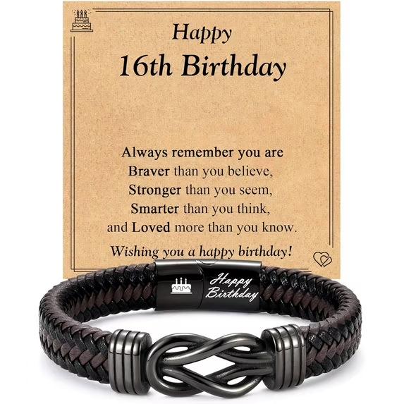 Bracelet New Men's Handwoven Engraved Twist Bracelet Black Leather Bracelet