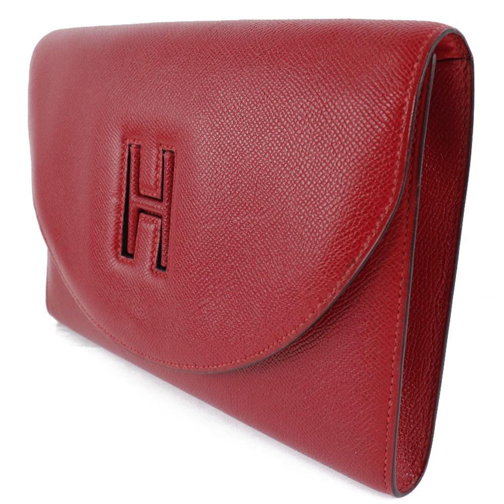 Hermes H Logo Clutch Bag Vintage Rouge Viv Red Epsom Women Used
