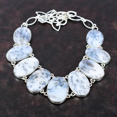 Collier en opale dendrite Collier en argent sterling 925 Collier à chaîne réglable fait à la main Bijoux en pierres précieuses véritables Cadeau pour femme Bijoux en argent
