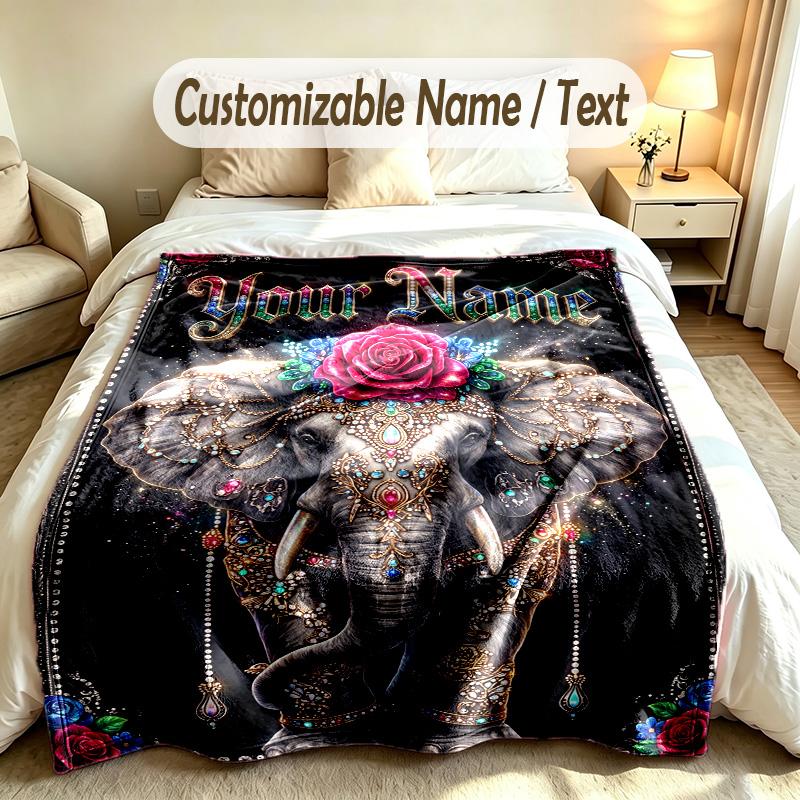 Elefanten-Thema Weiche Decke Personalisierter Benutzerdefinierter Name Textdruck Warme Decke Zuhause Sofa Schlafzimmer Dekoration