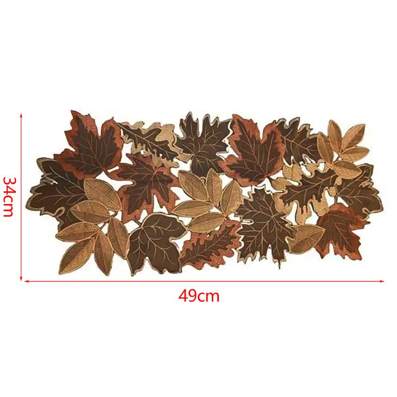 1pc Autumn Maple Leaf Embroidered Table Runner, Flocked Brown Maple Design, Rustic Farmhouse Thanksgiving Harves