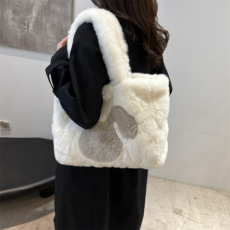Adorable Plush Rabbit Tote Bag For Women Stylish Winter Large Capacity Bag Shoulder