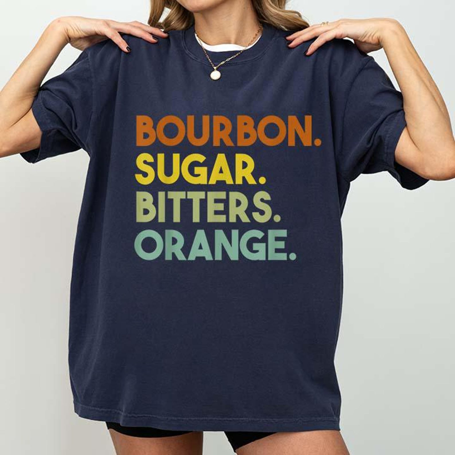 Bourbon Sugar Bitters Orange Old Fashioned Cocktail Retro T-Shirt 2XL