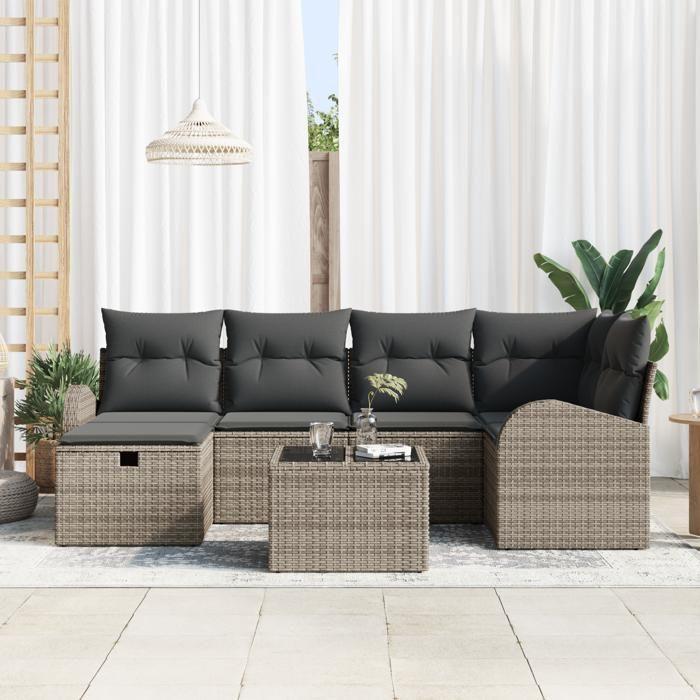VidaXL Ensemble de canapé de jardin 7 pièces avec coussins gris poly rattan 3359088